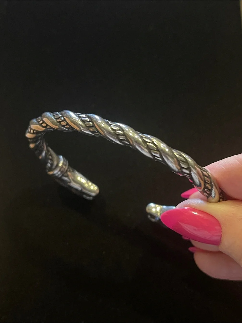 Silver-Stainless Steel Twisted Dragon Head Cuff Bracelet